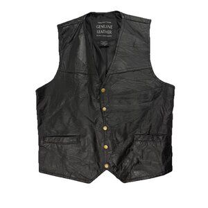 Navarre Genuine Leather Mens M Italian Stone Design Black Biker Motorcycle Vest